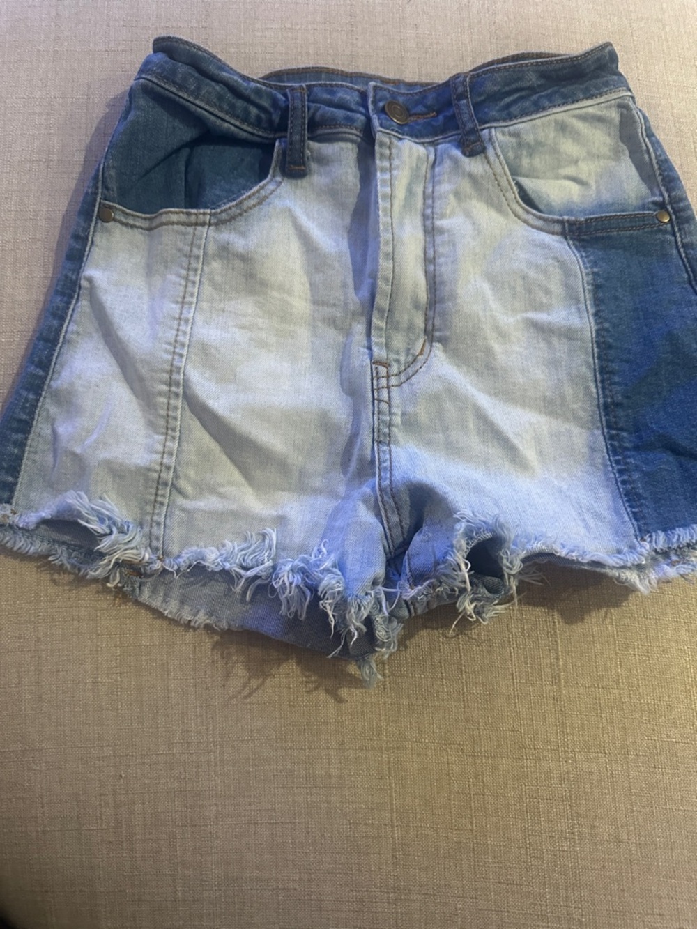 Fashion Nova Two-Tone Blue Frayed Denim Cutoff Shorts -NWOT